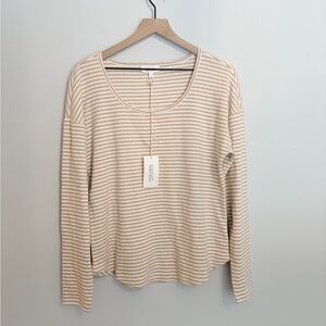 Haven Well Within Ribbed Ivory and Oatmeal Striped Henley